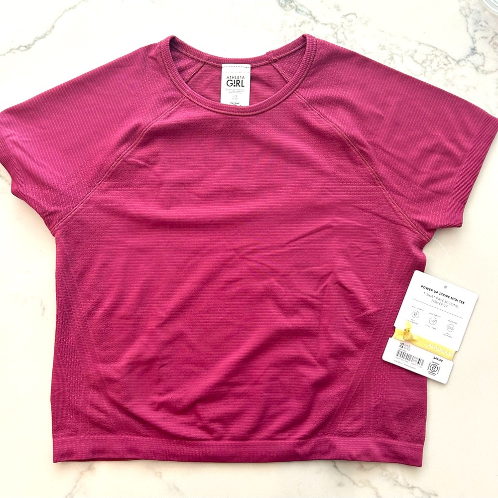 Girls Athleta Power Up Stripe Midi Tee. NWT. Size 12.